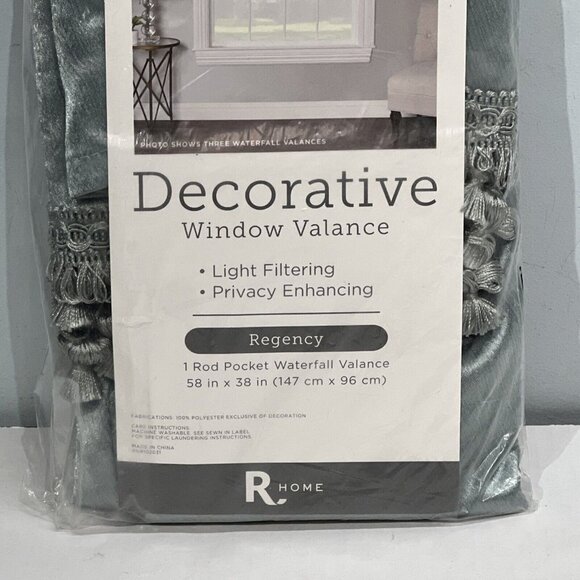 Regal‎ Home Regency Watercolor Pocket Waterfall Valance 58x38” Aqua Blue Tassel - Picture 3 of 7